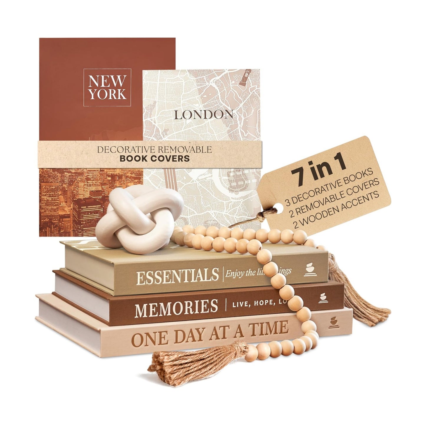 Linen Decorative Books / Beige / Set of 3