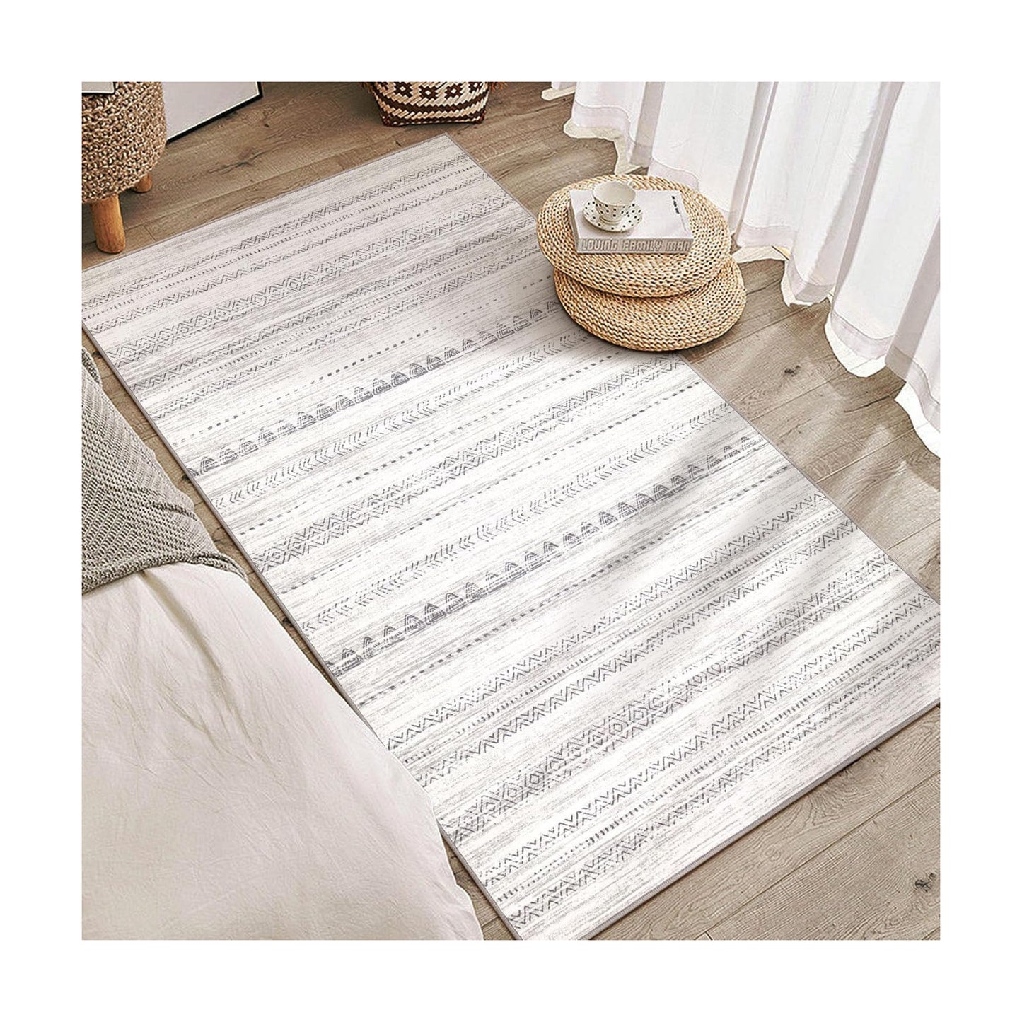 Nakagishi Boho 3x5 Area Rug Living Room Rugs Machine Washable Gray