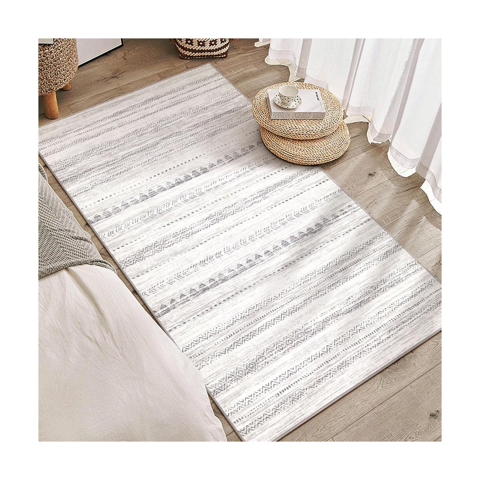 Nakagishi Boho 3x5 Area Rug Living Room Rugs Machine Washable Gray