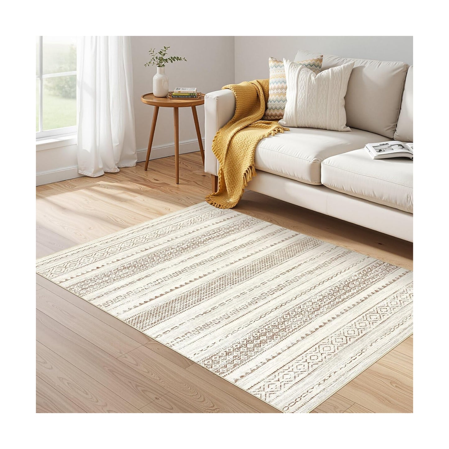 Nakagishi Boho 3x5 Area Rug Living Room Rugs Machine Washable Brown