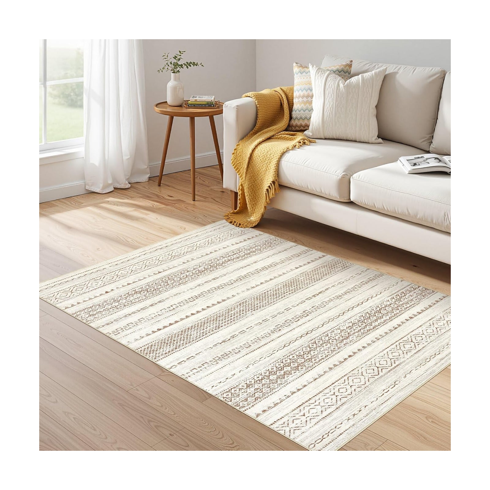 Nakagishi Boho 3x5 Area Rug Living Room Rugs Machine Washable Brown