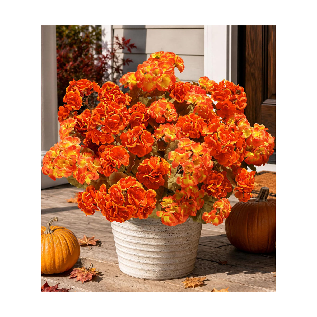 Fake Geraniums Artificial Flowers for Outdoors Fall Autumn Decoration, 6 Bundles Silk Geraniums Look Real Faux Fall Flowers Plants for Front Door Garden Planter Patio Balcony Yard Home Indoor, Mix