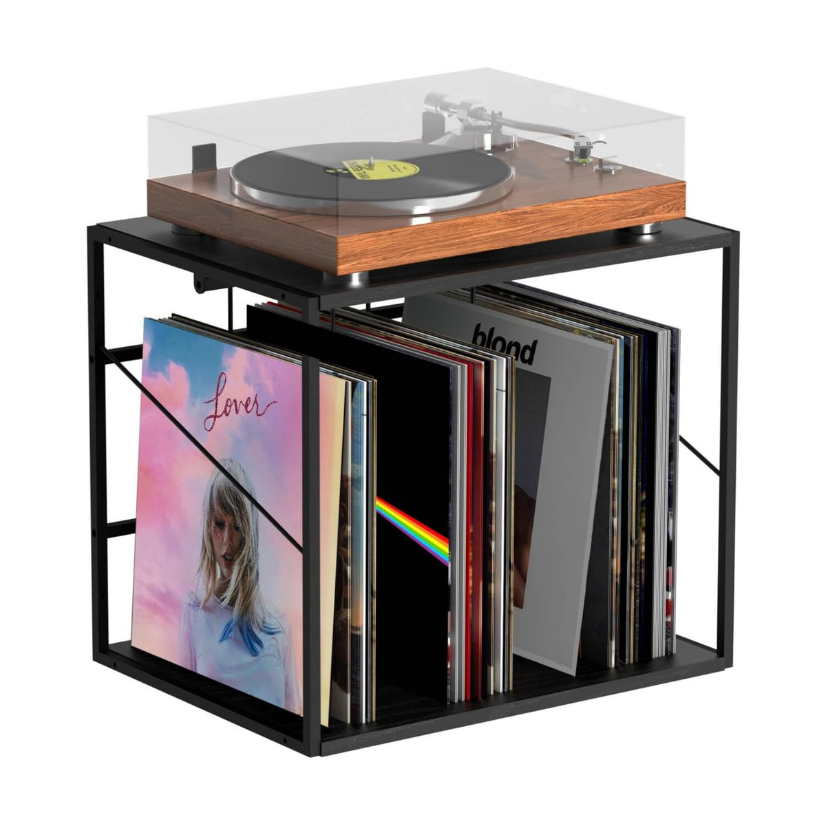 Vinyl Record Storage Holder for 80-100LPs, Vinyl Record Stand Wall Mount with Movable Divider, Solid Record Display