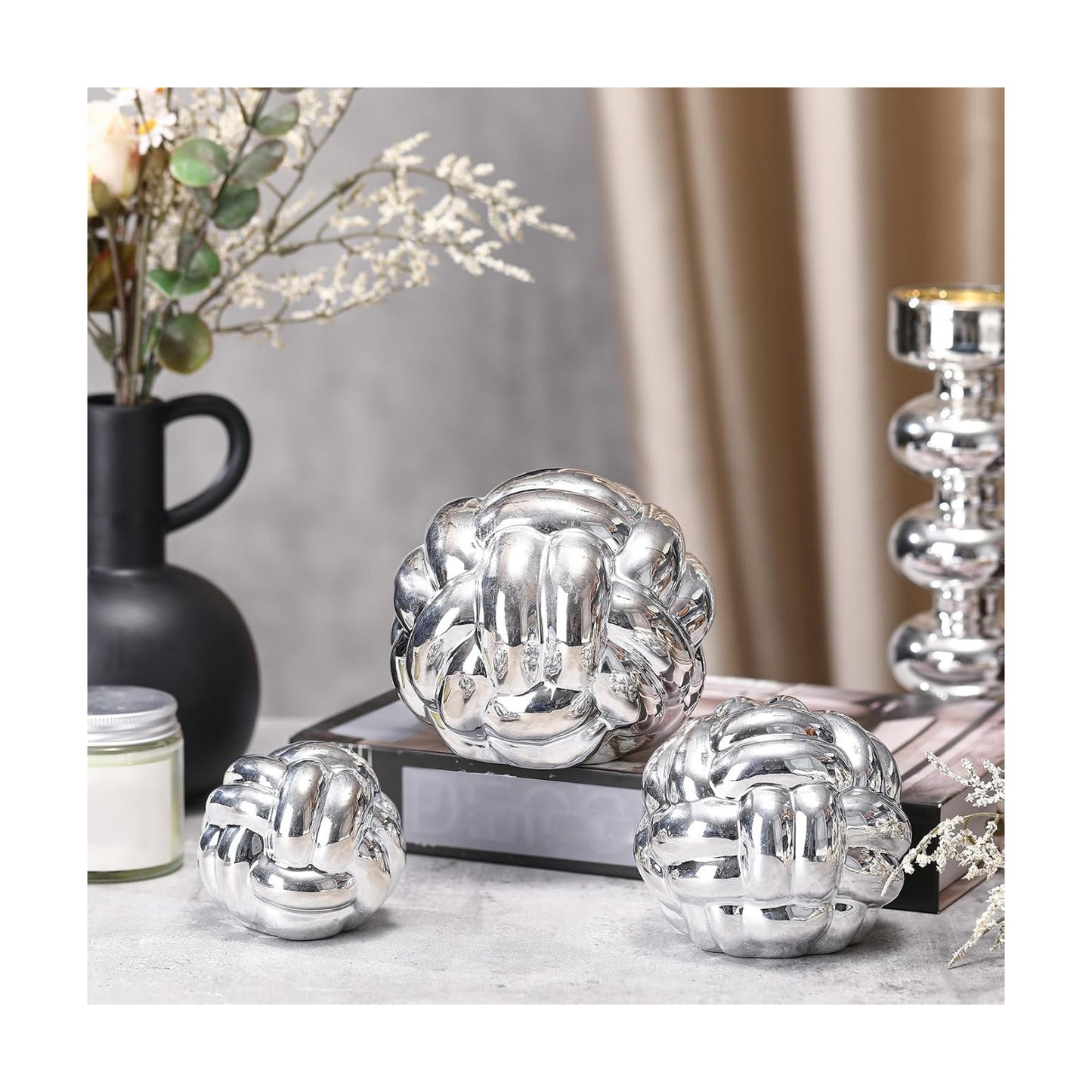 Entry Table Ceramic Aesthetic / Silver / Set of 3