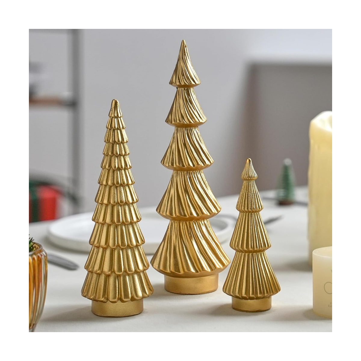 FESTGLOX Gold Christmas Tree Decor, Small Resin Christmas Tree Figurines