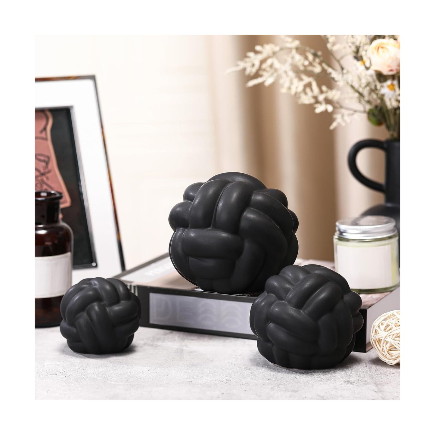 Entry Table Ceramic Aesthetic / Matte Black / Set of 3