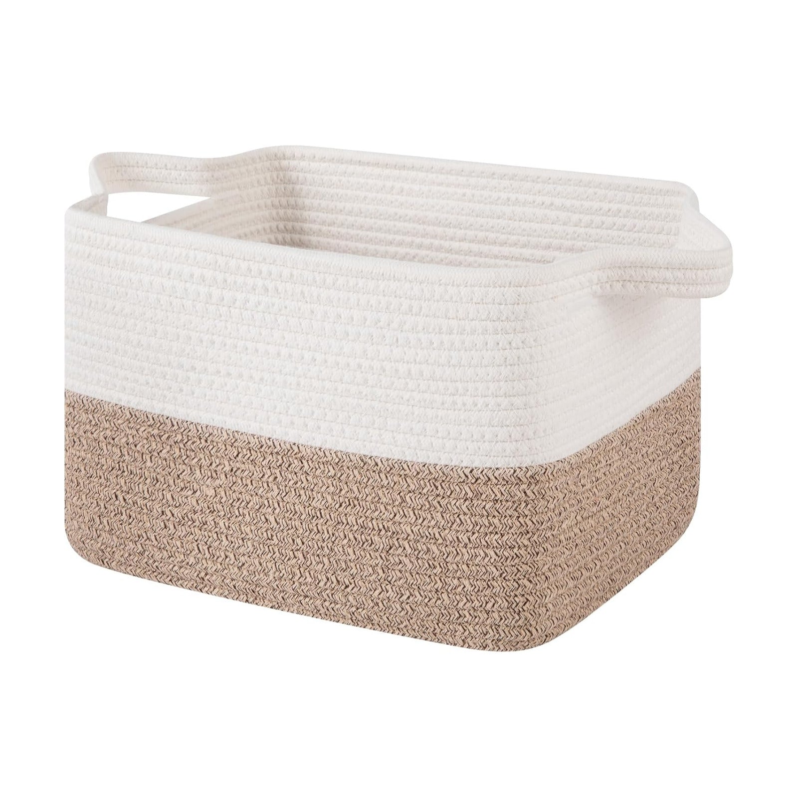 Woven Storage Basket / Brown and White / 13 x 10 x 9
