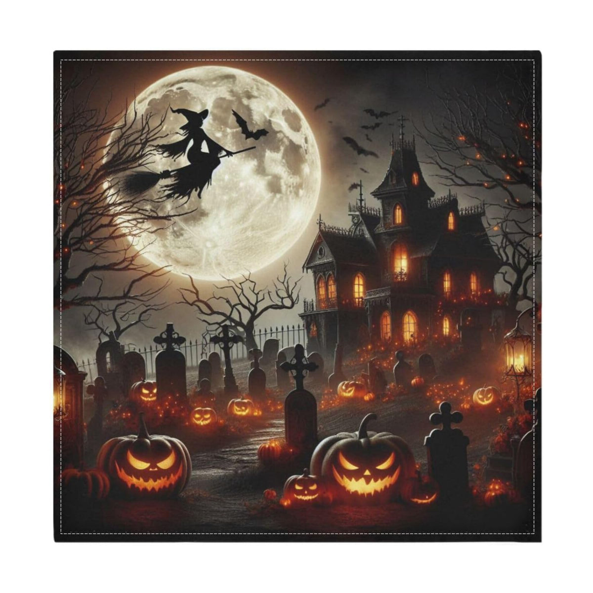 Halloween Witch Cemetery Cloth Napkins 20x20 Inch, 4 Pack Washable Dinner Napkins Reusable Napkins for Banquets, Weddings, Holiday, Party and Daily Use