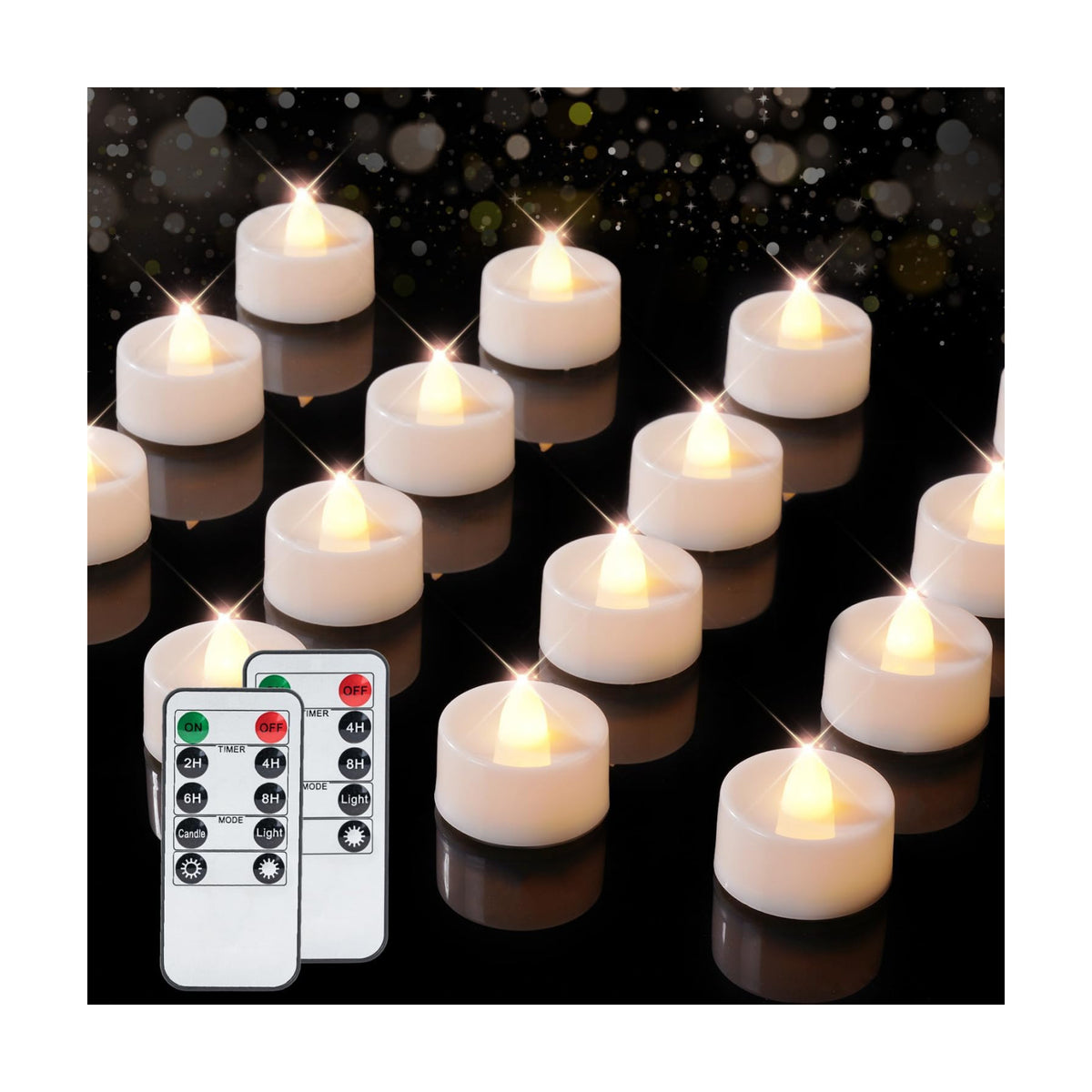 BEICHI 24Pcs Flameless LED Tea Lights with Remote & Timer,White Base,400Hrs | Flickering TeaLights Candles Battery