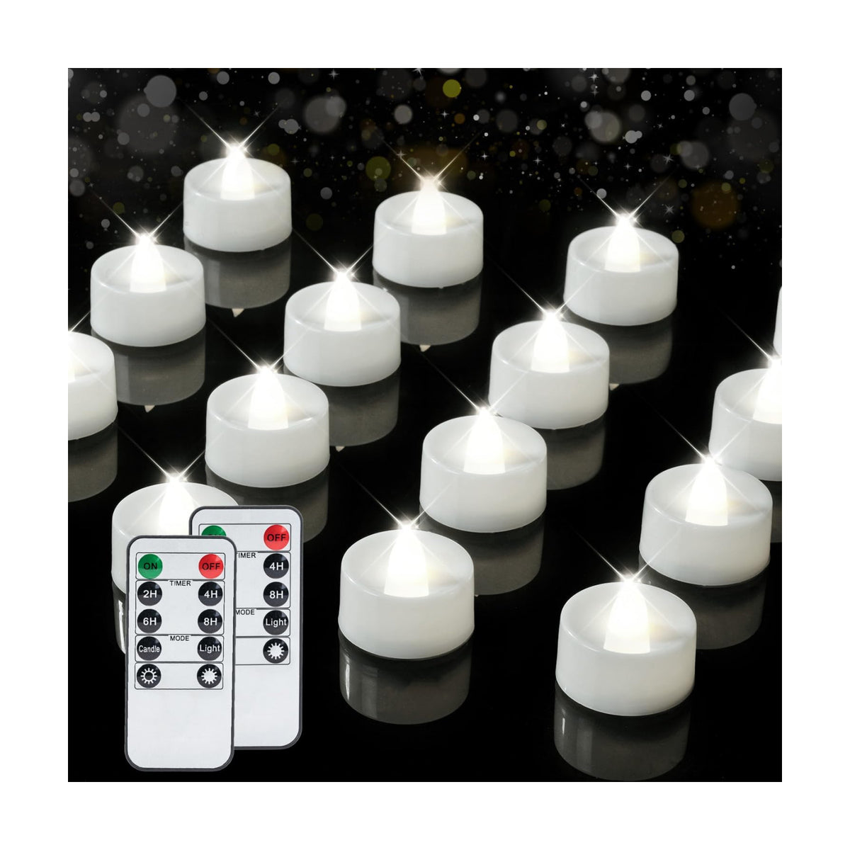 BEICHI 24Pcs Flameless LED Tea Lights with Remote & Timer,White Base,400Hrs | Flickering TeaLights Candles Battery