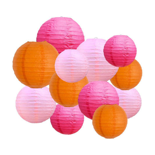 BEISHIDA Pink Orange Paper Lanterns 12Pcs 4/6/8/10 Inch Round Chinese Lamp
