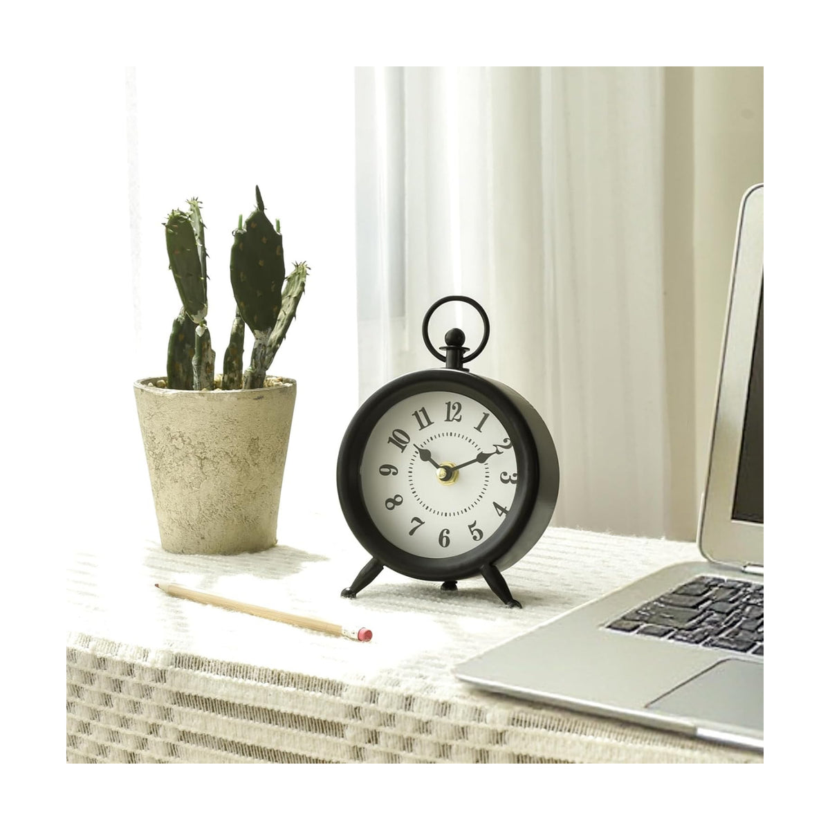 EMAX HOME Small Black Desk and Shelf Clock, 4.7*7.3 Inch Retro Elegant Tabletop Clock with Glass Cover, Silent