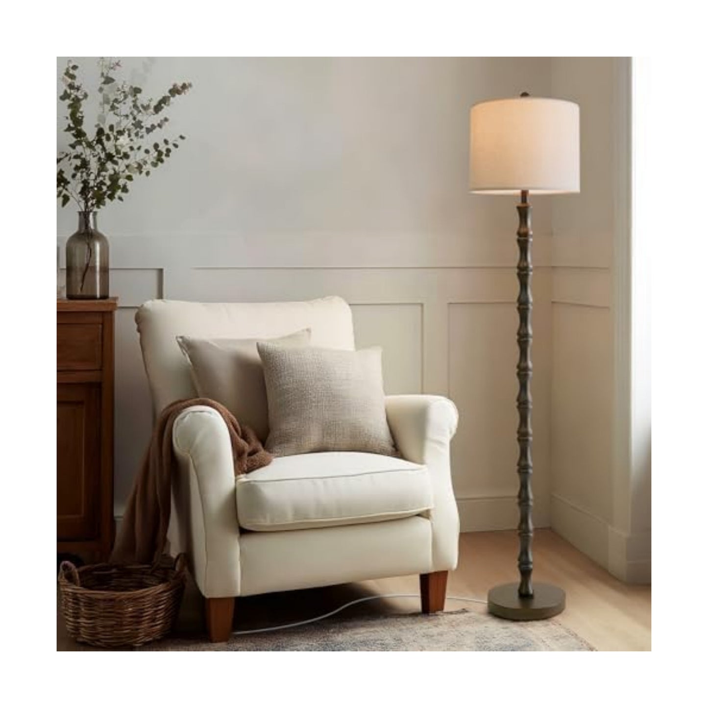 BOBOMOMO 62" Rustic Floor Lamp, Retro Farmhouse Standing Lamp with Rotary Switch, Resin Dark Brown Floor Lamp for