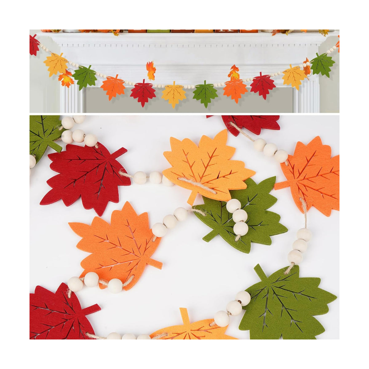 Fall Leaves Garland with Wood Beads Fall Decorations for Home