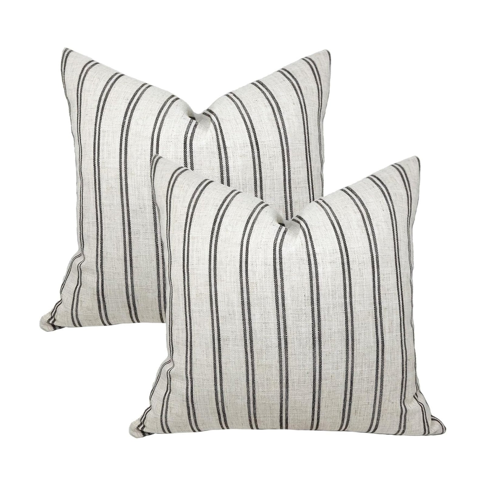 Farmhouse Linen Throw Pillow Cover / Black Striped / 18 x 18 / Set of 2