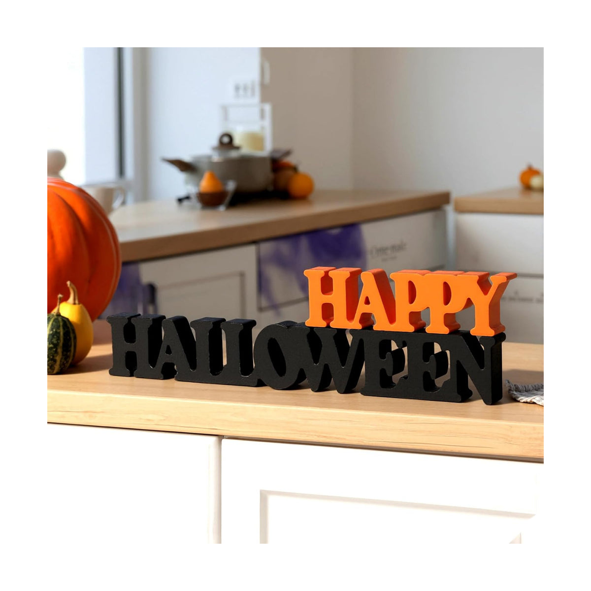 Yalikop Halloween Wooden Sign Blocks Happy Halloween Tabletop Decor
