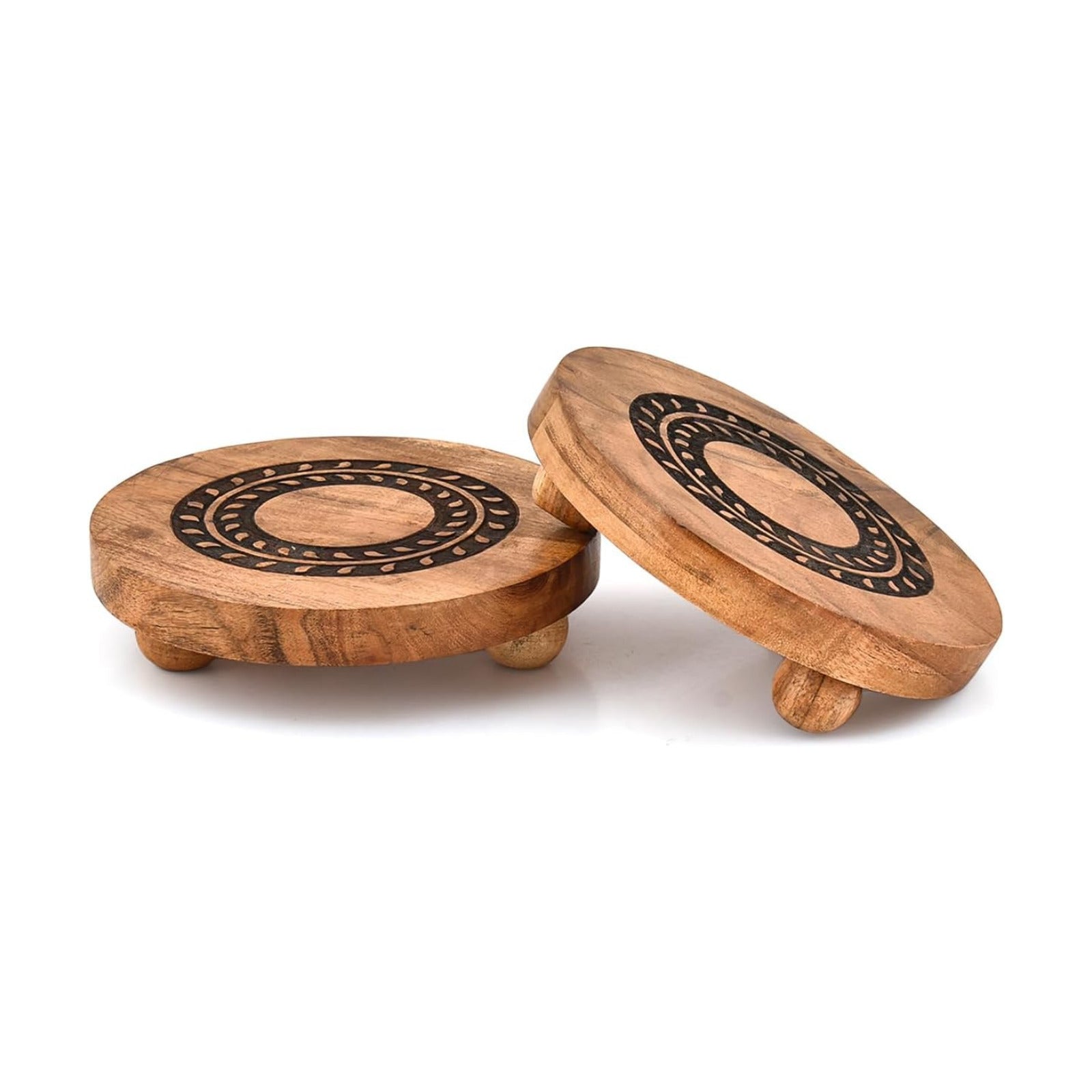 Pedestals Acacia Wood Round Vintage Display Stand / 6 x 6