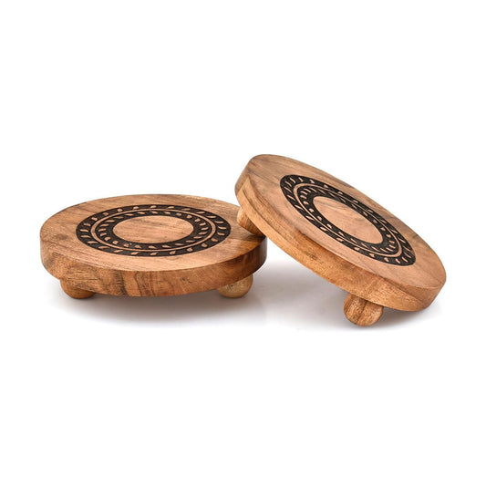 Pedestals Acacia Wood Round Vintage Display Stand / 6 x 6