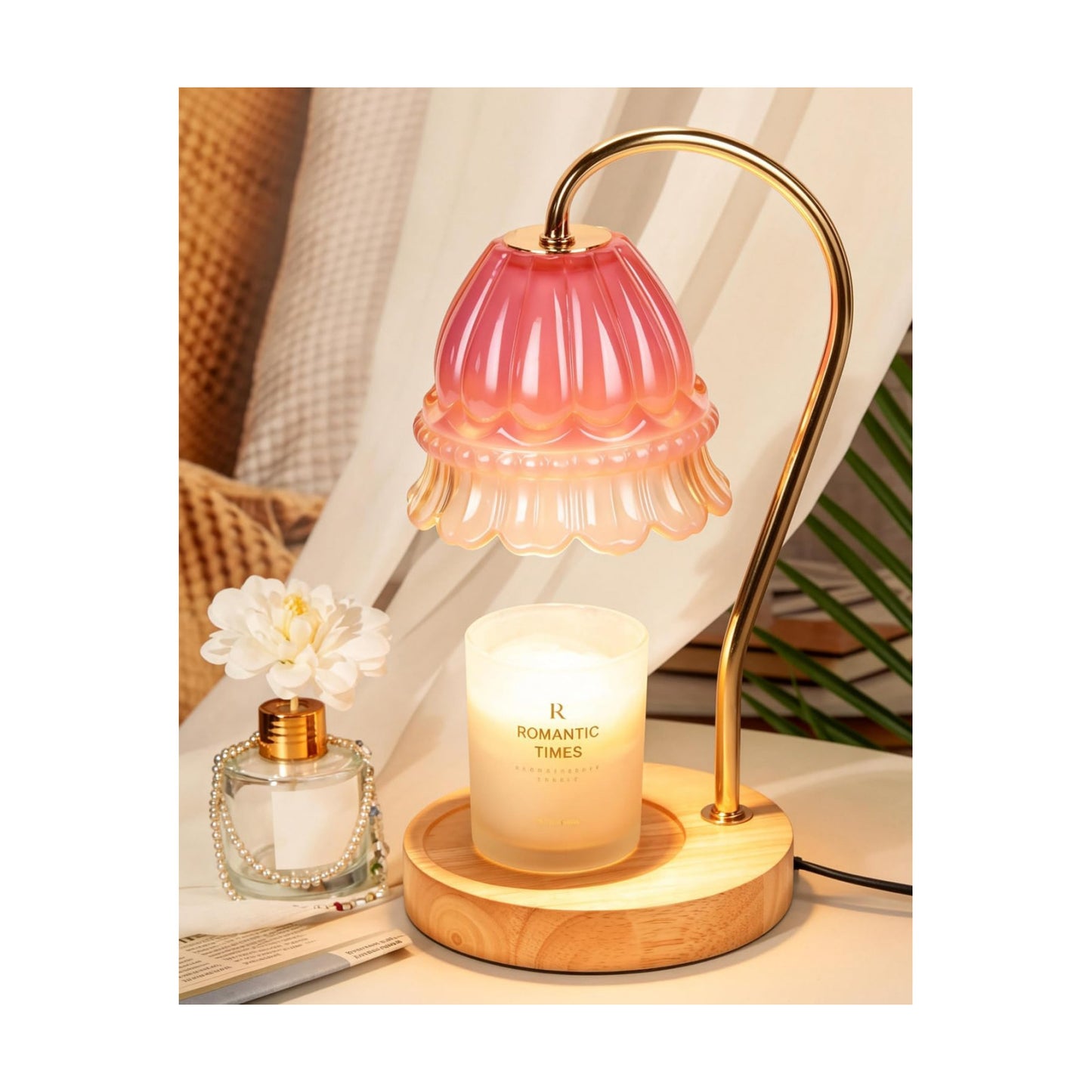 Funistree Flower Candle Warmer Lamp with Timer, Dimmable Candle Lamp Warmer, Christmas Birthday Gifts for Women Mom