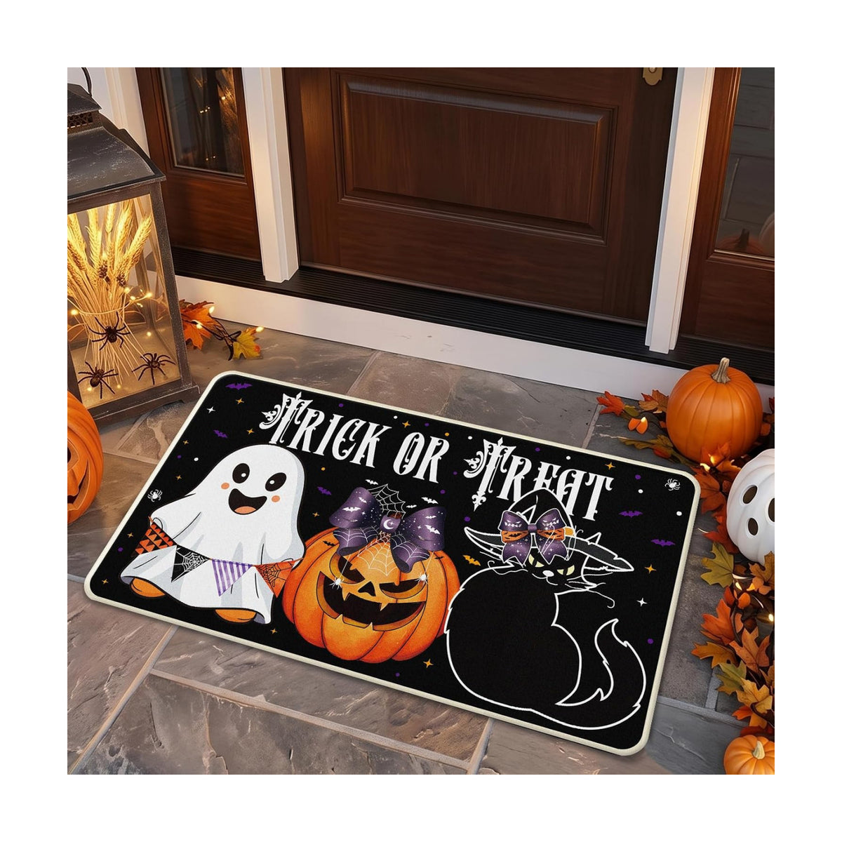 Halloween Door Mat Set of 2, Trick or Treat Doormat with Rubber