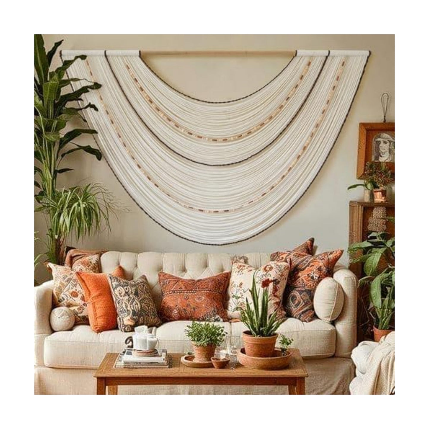 Macrame Wall Hanging Boho Wall Decor Beaded Fiber Art Handmade 57"W*35"L