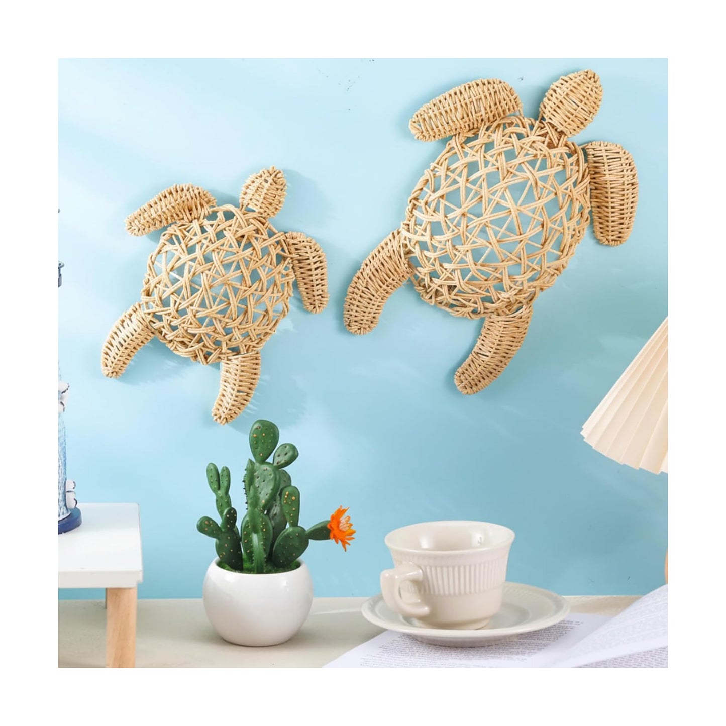 Semi Stereo Wicker Sea Turtle Wall Decor Coastal Beach Boho Handmade Wicker 2 Size Boho / Set of 2