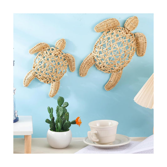 Semi Stereo Wicker Sea Turtle Wall Decor Coastal Beach Boho Handmade Wicker 2 Size Boho / Set of 2