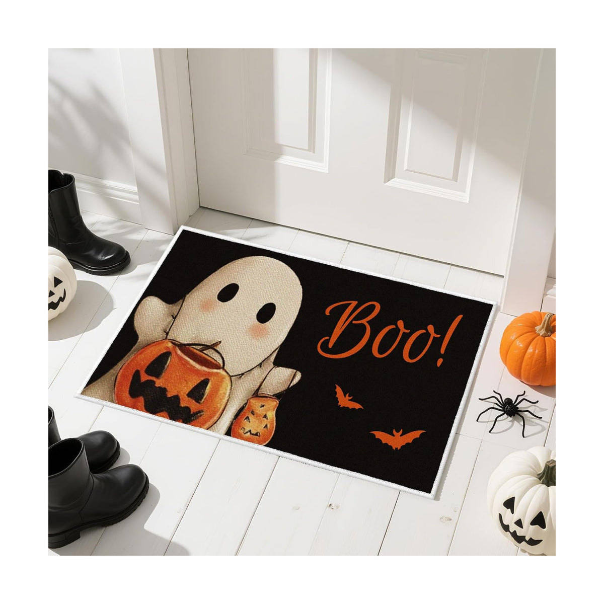 Halloween Welcome Door Mat Set of 2, Boo Pumpkin Ghost Doormat