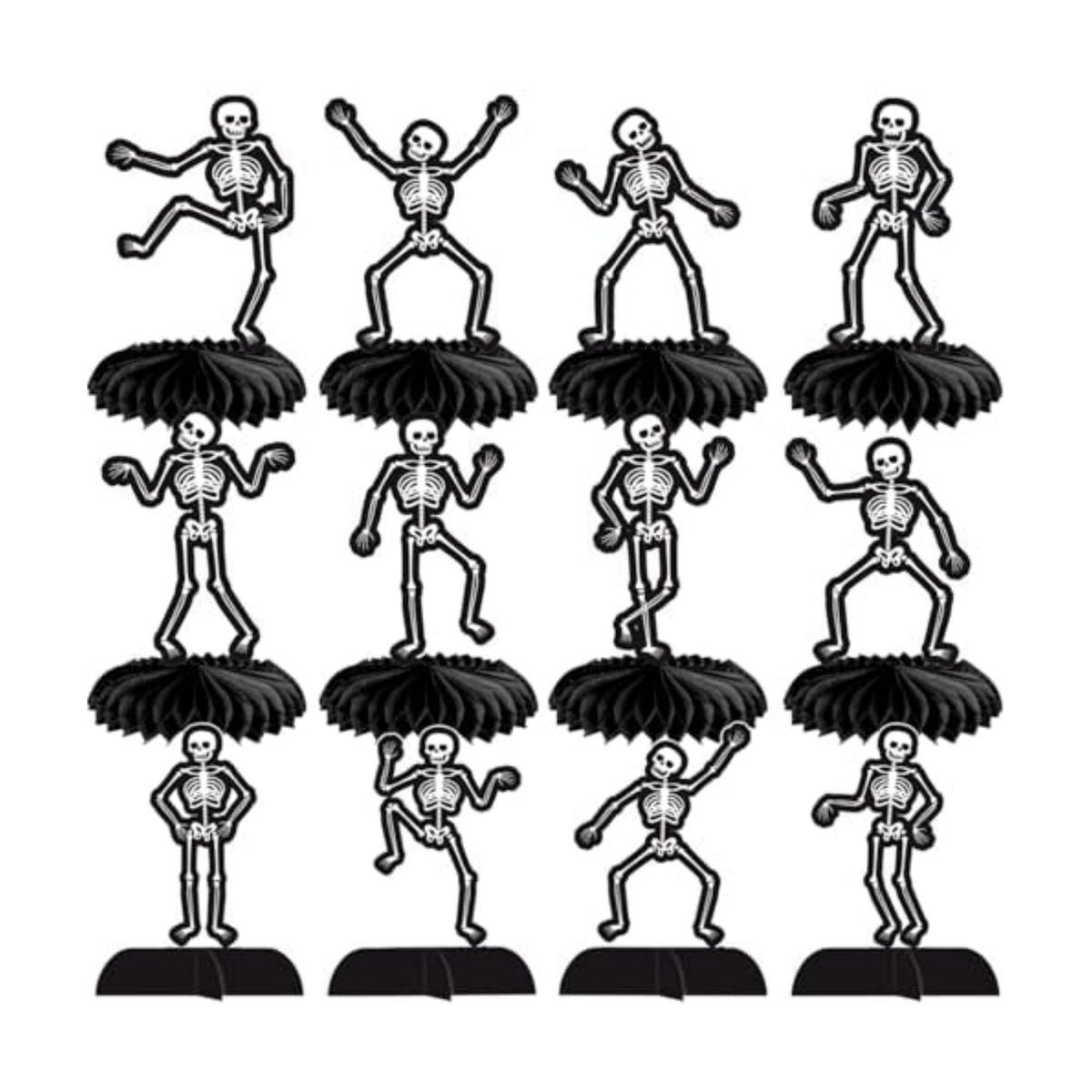Halloween Skeleton Honeycomb Centerpieces 12Pcs Bone Table Decorations Halloween Skull Party Decorations Gothic Black Skeleton Table Centerpieces for Horror Theme Birthday Party Baby Shower Supplies