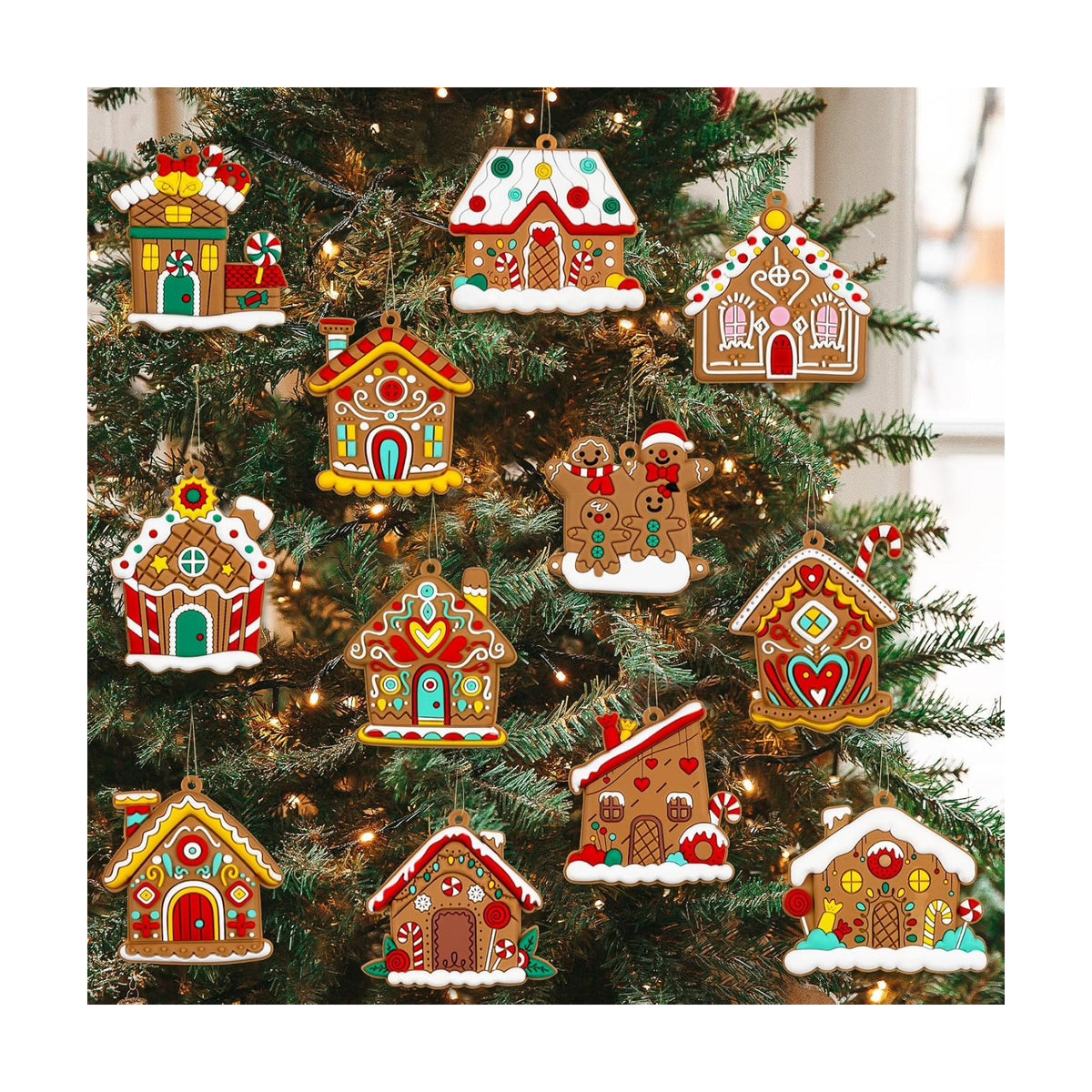 Gingerbread House Ornaments Christmas Tree Decoration - 36pcs Gingerbread House Christmas Decorations Hanging Ornaments for Holiday Xmas Tree Home Decor
