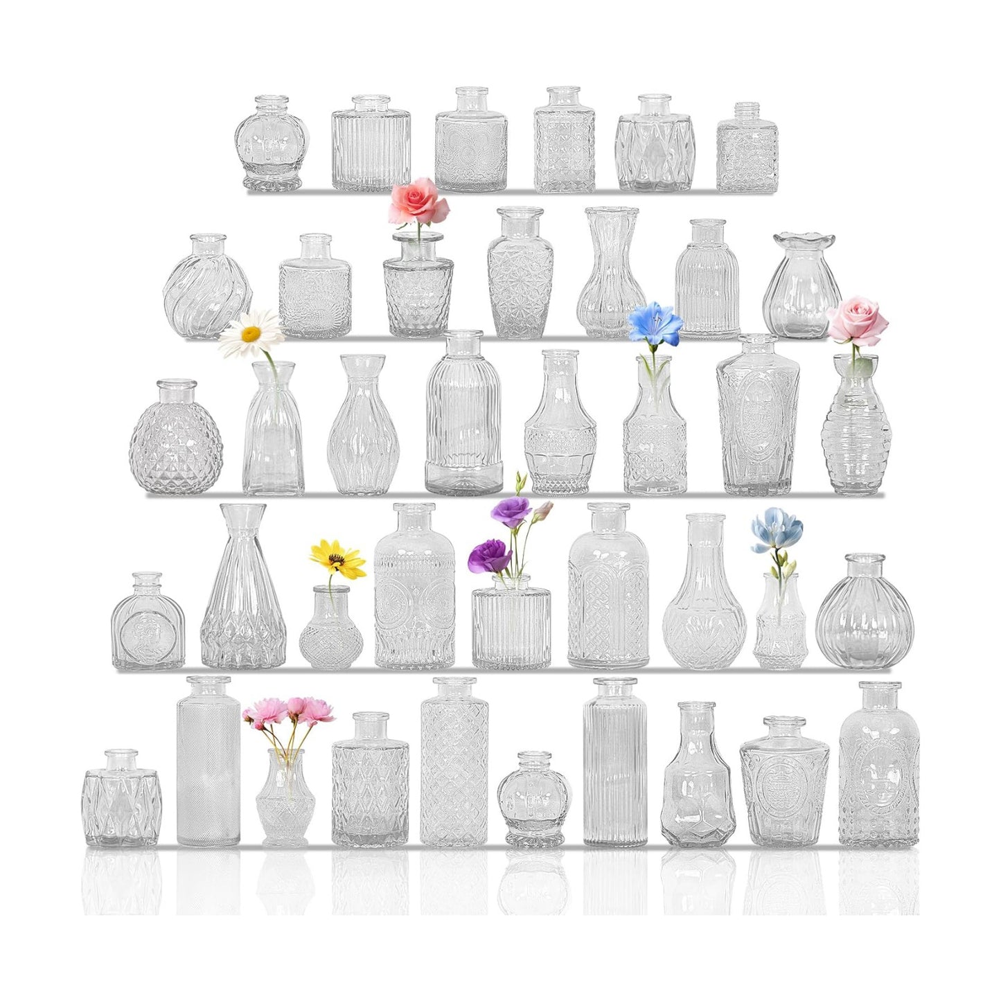 Glass Bud Vases / Clear / Set of 40