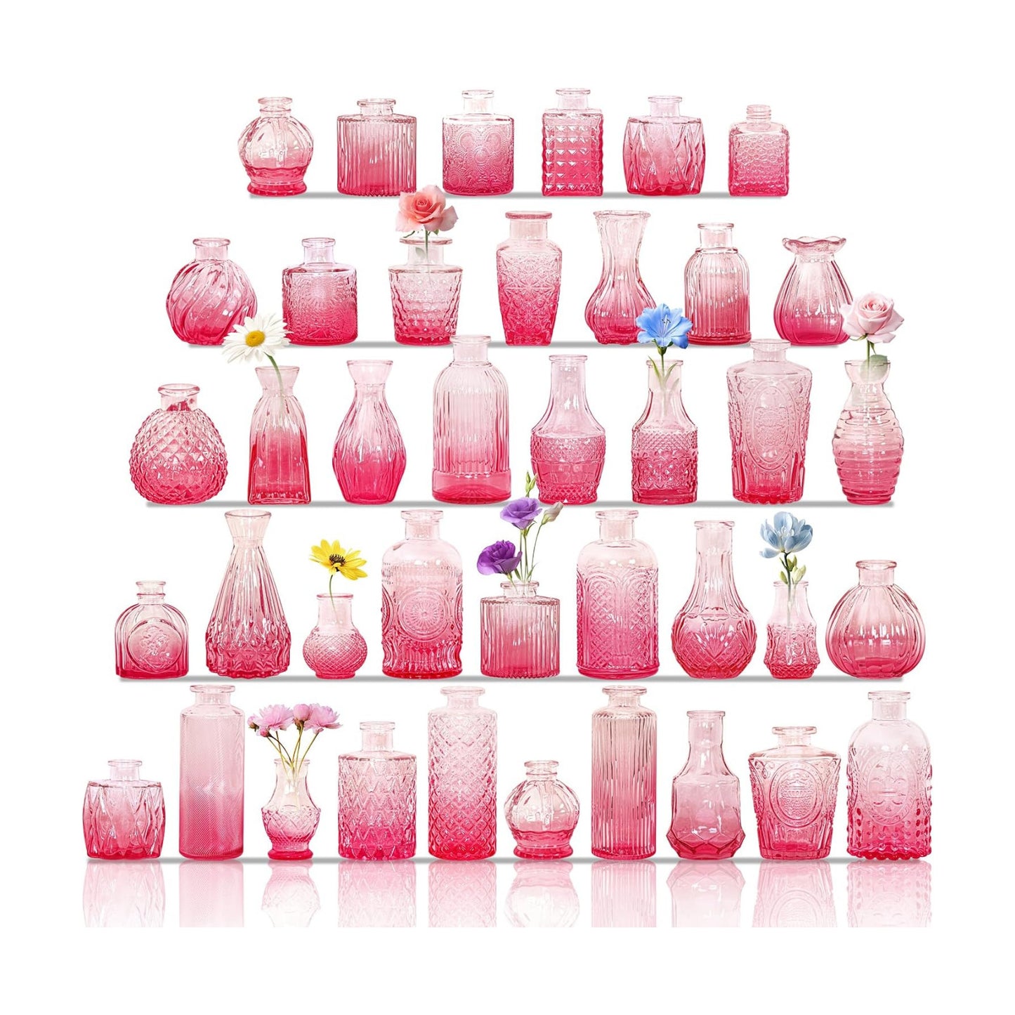 Glass Bud Vases / Pink / Set of 40