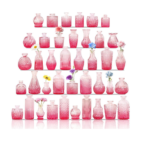 Glass Bud Vases / Pink / Set of 40