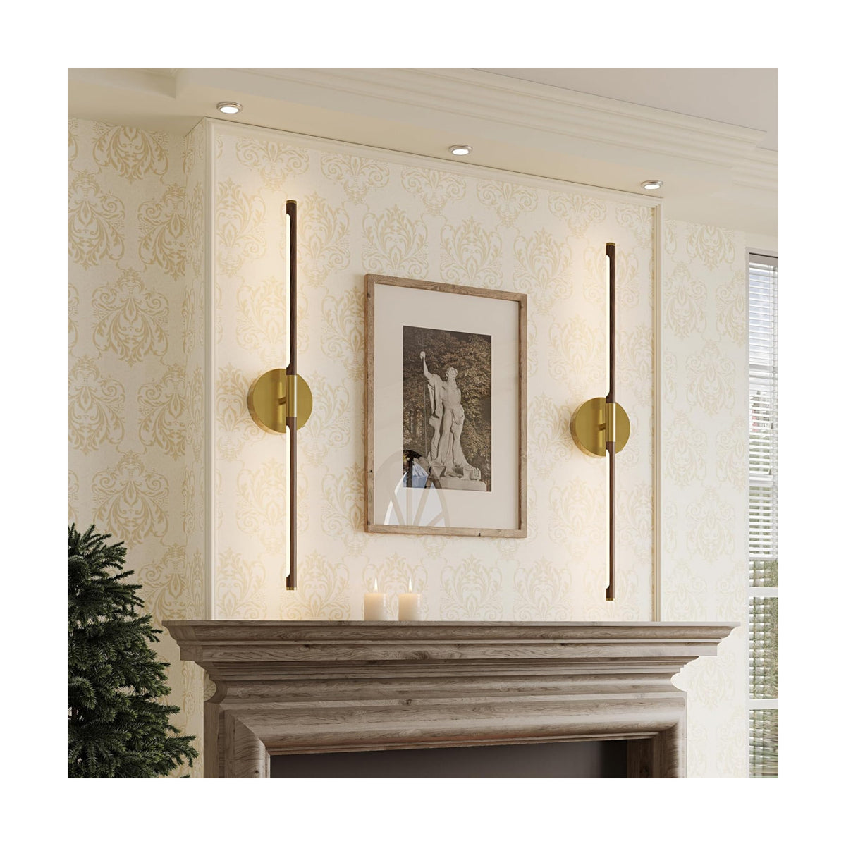 32" Battery Operated Wall Sconce Set of 2, 350° Rotating Lamp, Walnut Gold | Wireless, 8000mAh Rechargeable Battery