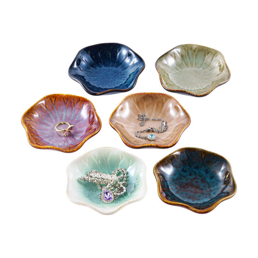Handcrafted Floral Trinket Trays in Luxe Glazed / Kiln Transformation Six Color Mixture / Set of 6
