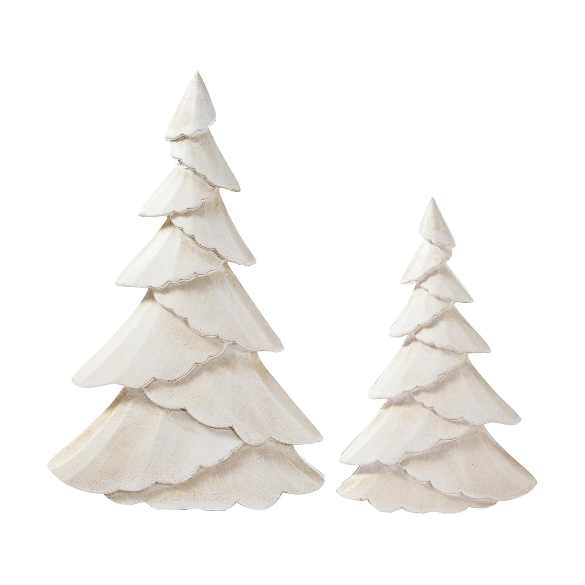 RM ROOMERS Wooden Christmas Tree Figurine Set of 2, White Tree Figurines