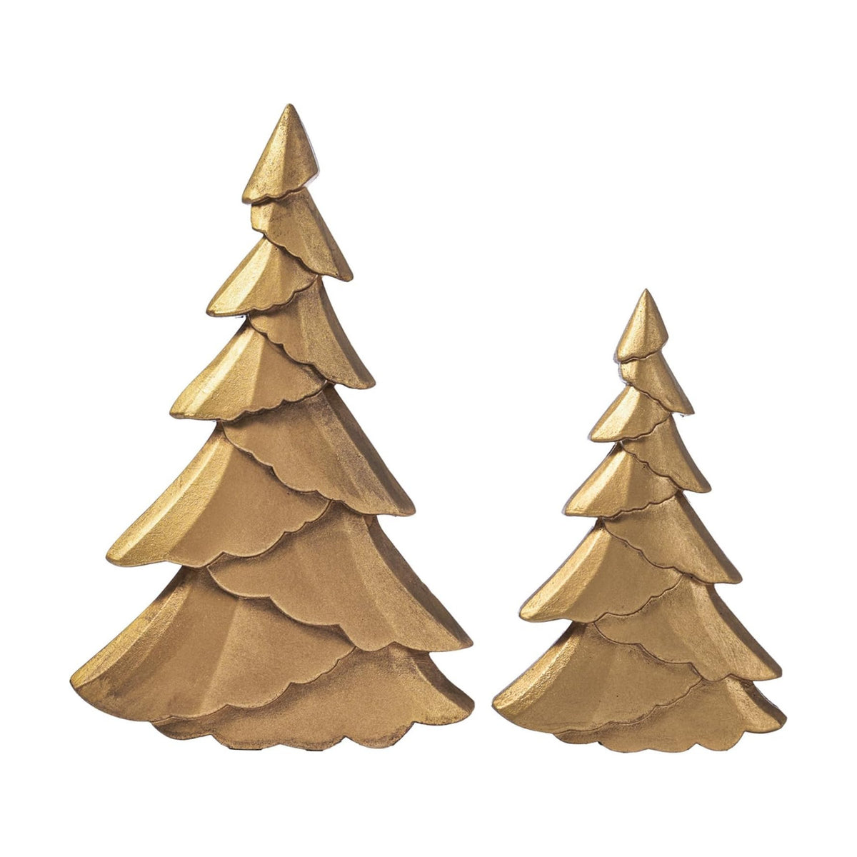 RM ROOMERS Christmas Tree Figurines Wooden, Set of 2 Gold Christmas Tree