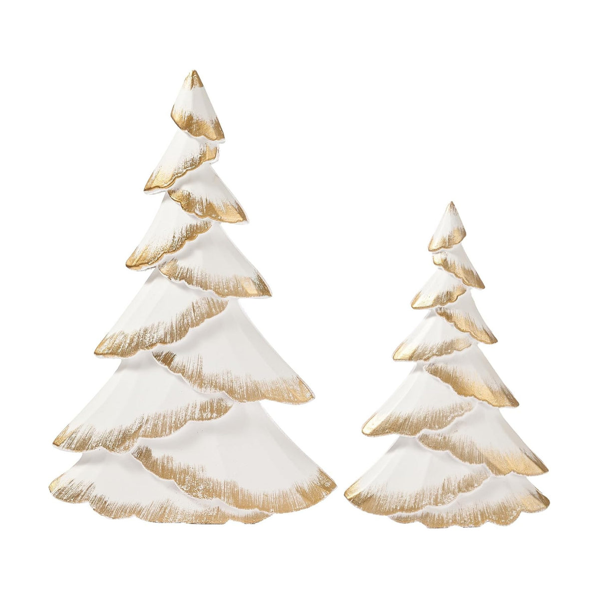 RM ROOMERS Christmas Tree Figurines Wood, 2PCS White & Gold Tabletop Trees