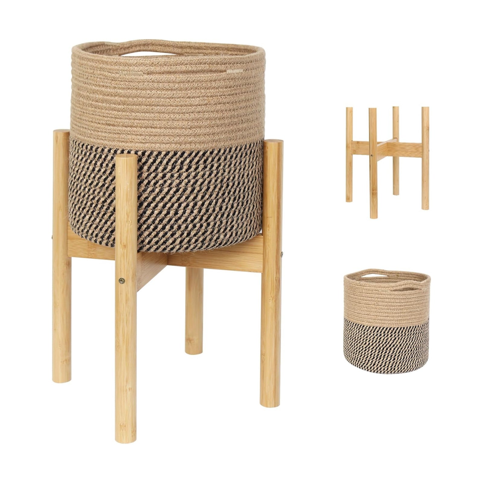Bamboo Wood Stand / Jute Black Stripes
