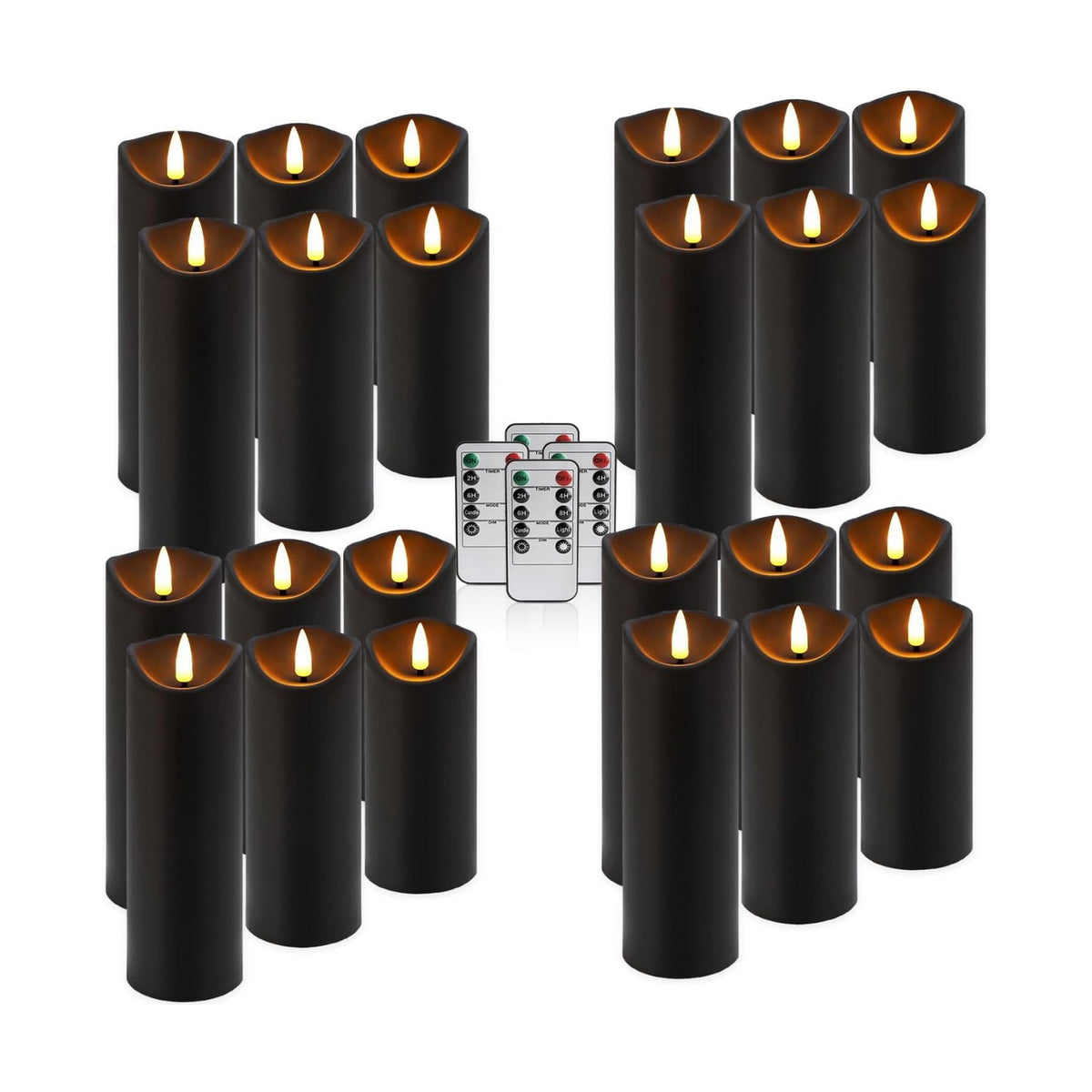 24 Pack Black Halloween Decoration Flickering Flameless Candles(D2.2 xH 5" 6" 7"), Battery Operated LED Pillar Candles