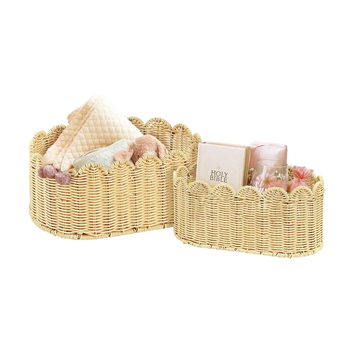 Woven Baskets / Rattan Picnic Basket / Natural / Set of 2