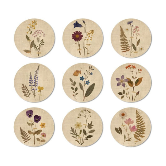 Coasters Pattern Colorful Wooden Coasters Bulk Round / Vintage Flowers and Plants / Set of 9