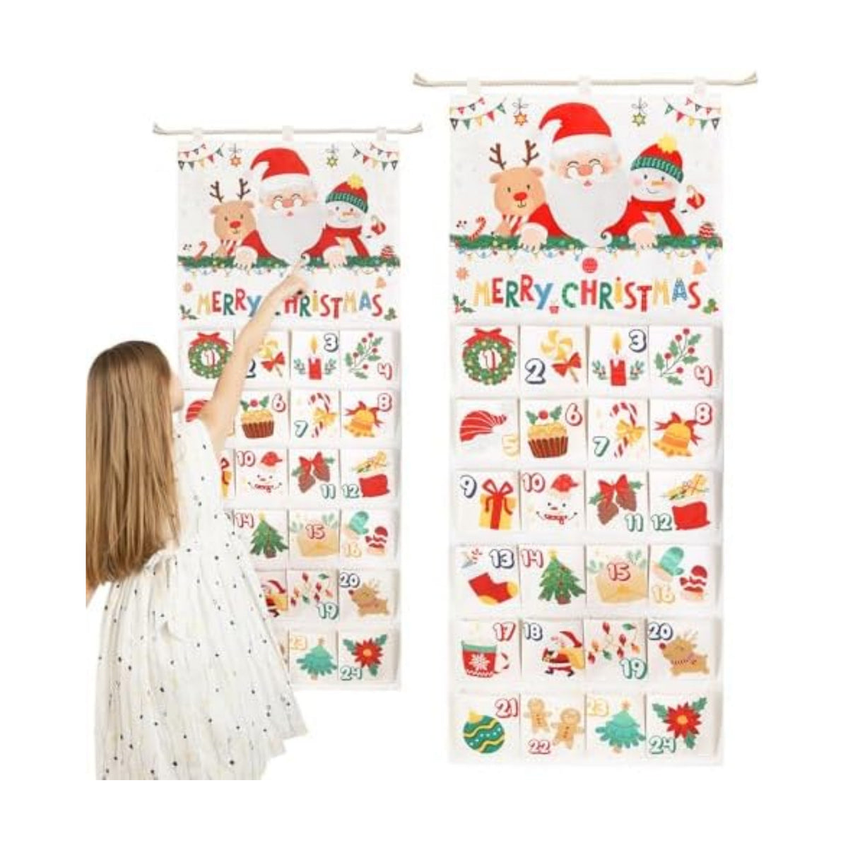 Naler Christmas Hanging Advent Calendar 2026 with 24 Pockets, 20 x 47in