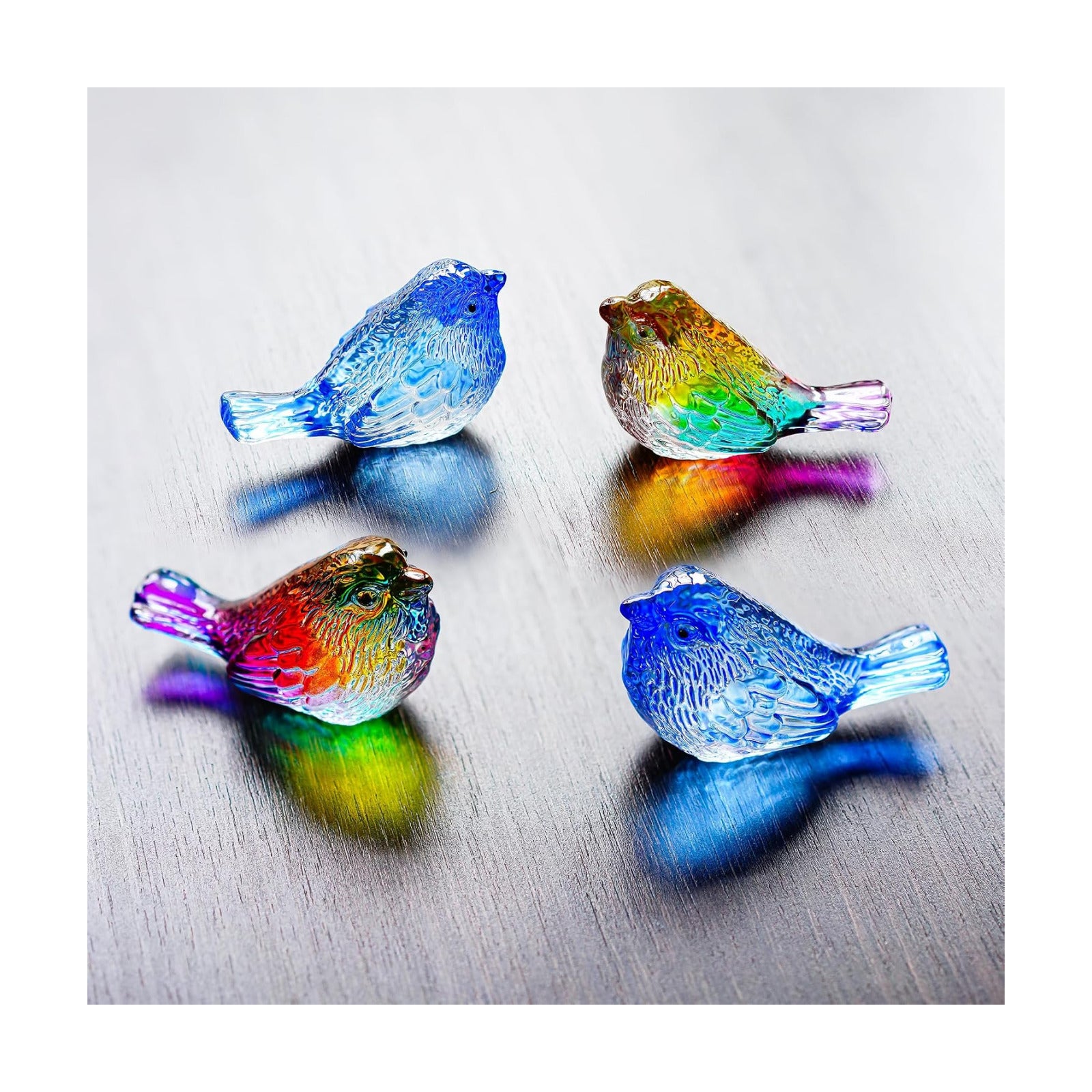 Handmade Blown Glass Birds Collectible Figurines Gifts for Women Men Lovers / Bird / Red / Set of 4