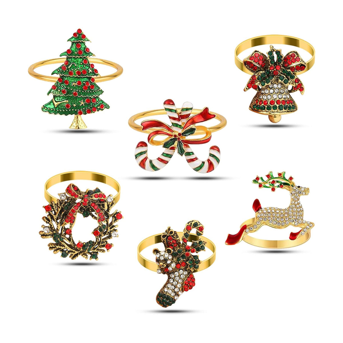 KPOSIYA Christmas Napkin Rings Set of 6, Gold Metal Napkin Holder