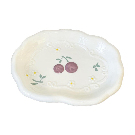 Egg Shaped Jewelry Tray Ceramic Ring Holder Dish / #c Cherries - Egg-shaped Jewelry Tray / 9.5 x 7.5