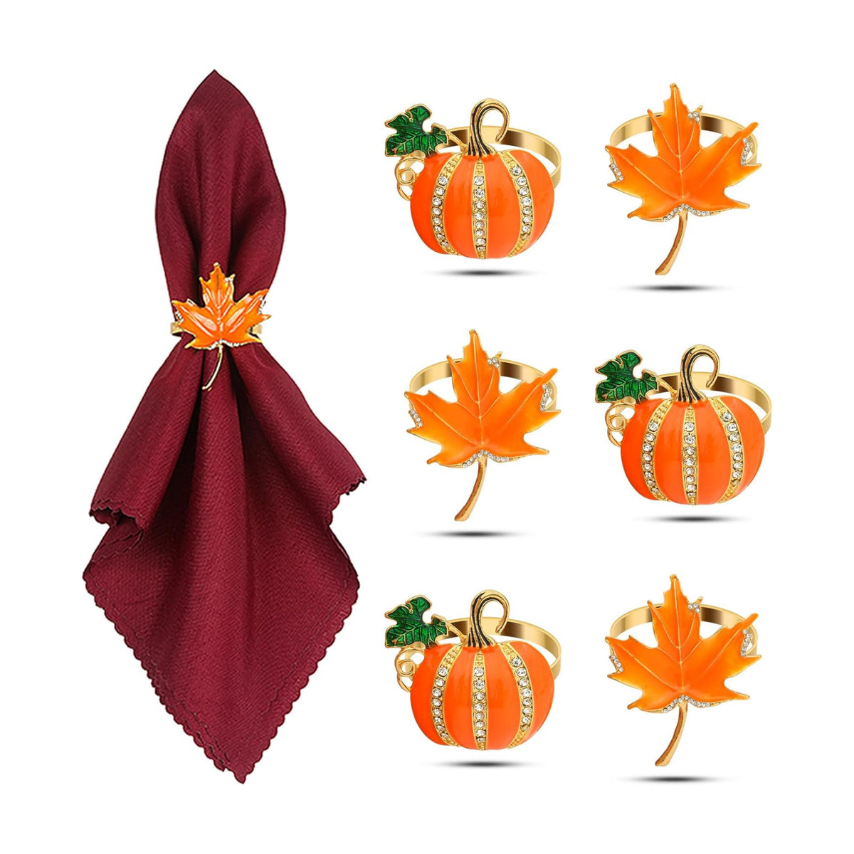 KPOSIYA Thanksgiving Napkin Rings, Fall Napkin Holders, Pumpkin, 6pcs
