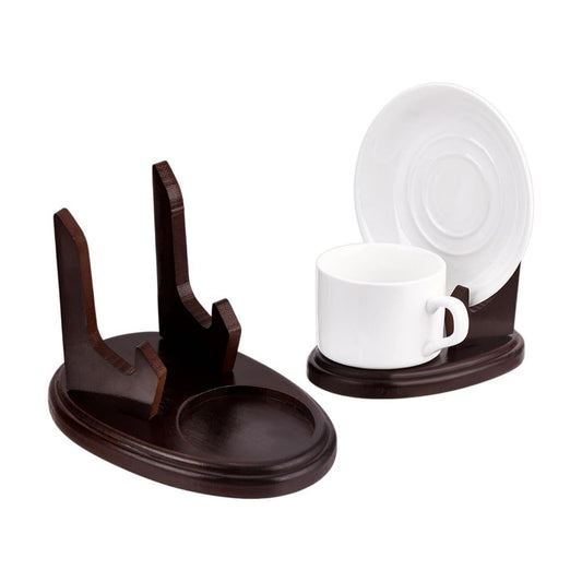 Wood Tea Cup and Saucer Display Stand / Brown / Set of 2
