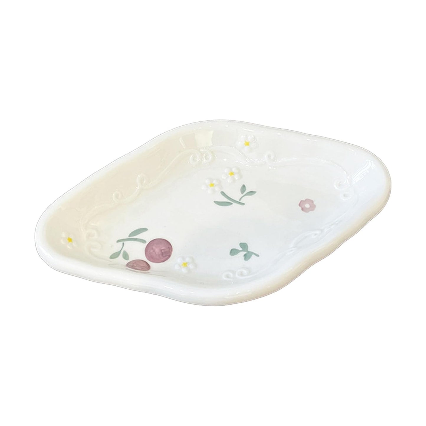 Quad Plate Jewelry Tray Ceramic Ring Holder / #c Cherries - Quad Plate Jewelry Tray / 10.8 x 6.3