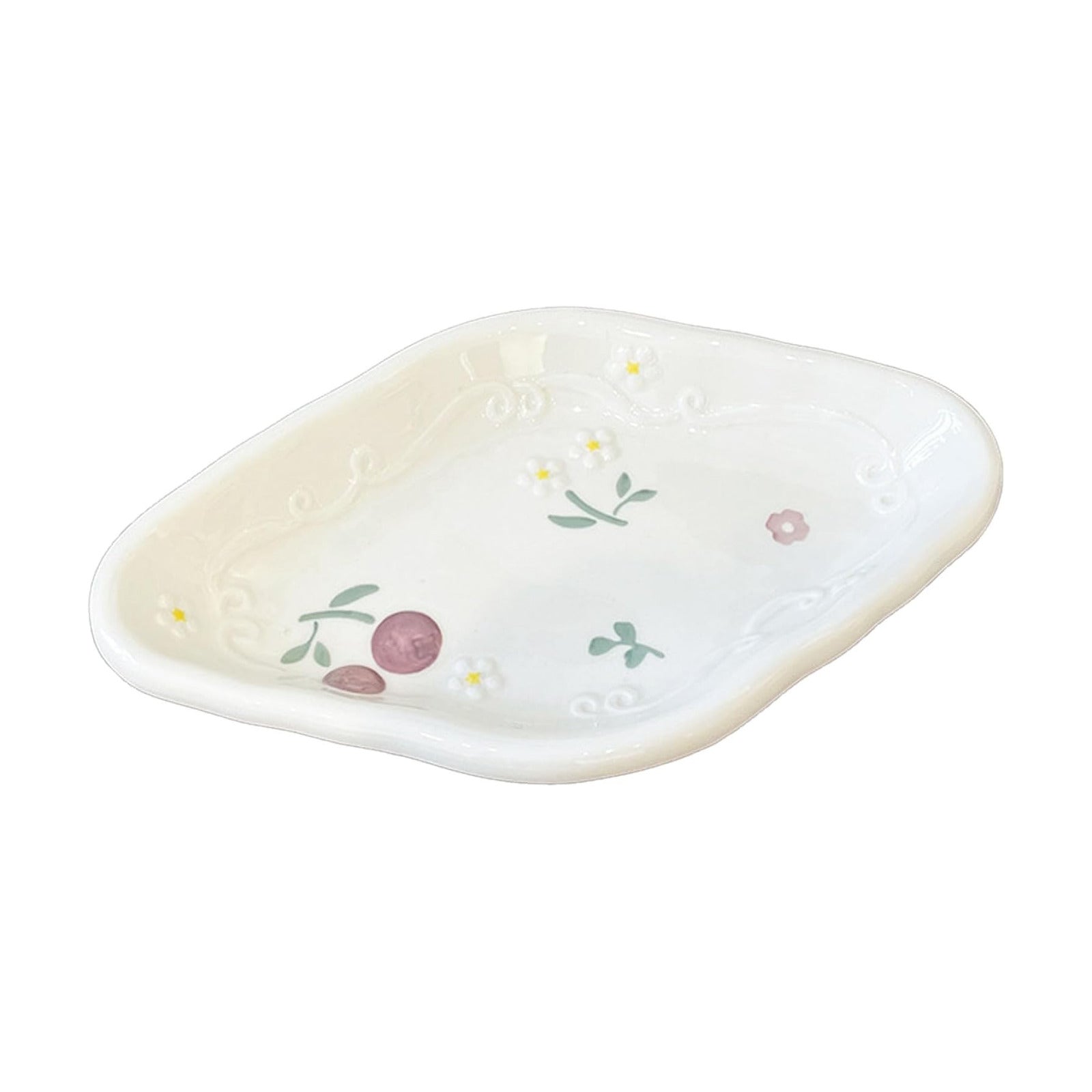 Quad Plate Jewelry Tray Ceramic Ring Holder / #c Cherries - Quad Plate Jewelry Tray / 10.8 x 6.3